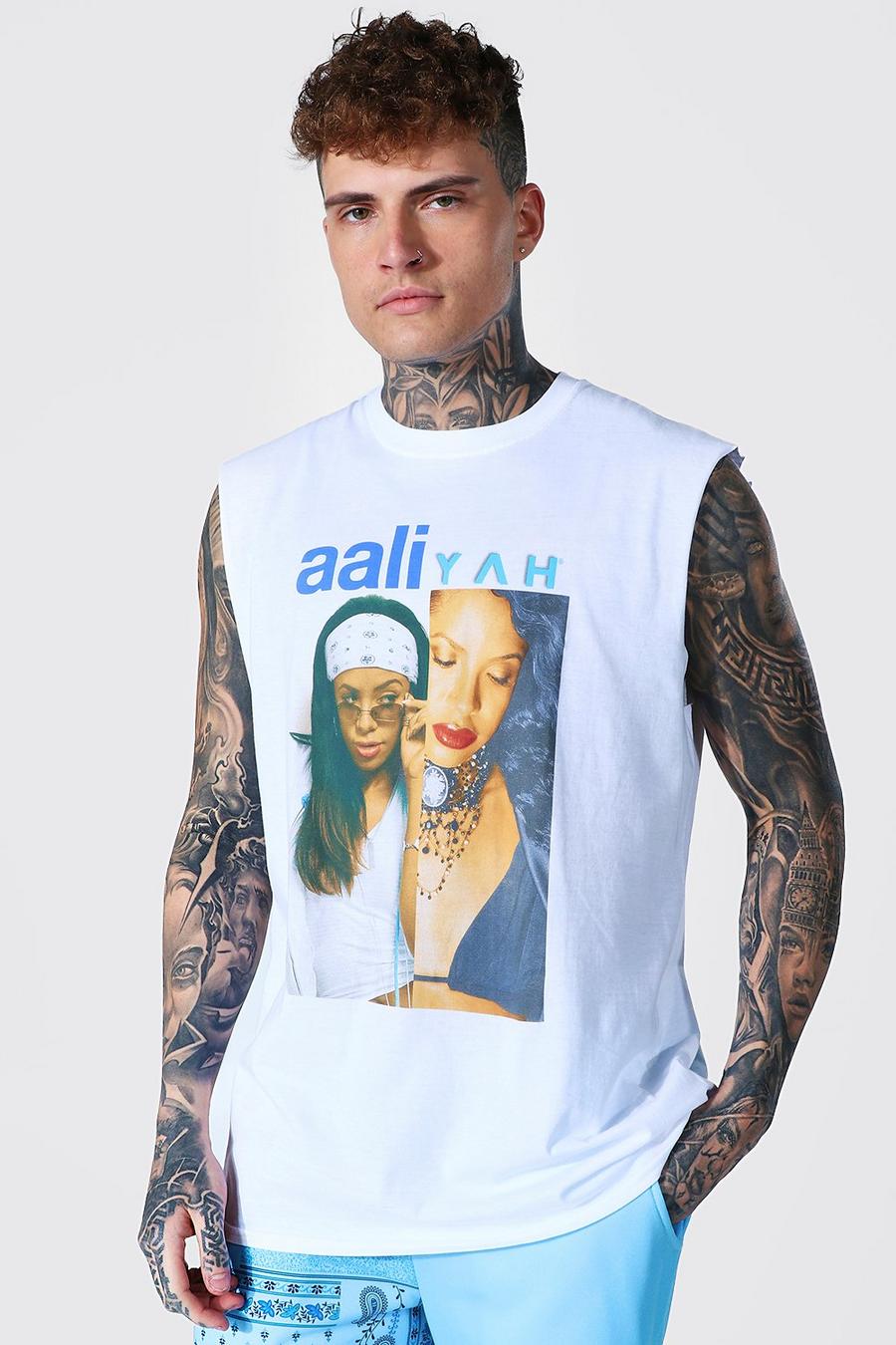 Camiseta de tirantes ancha con licencia Aaliyah, Blanco image number 1