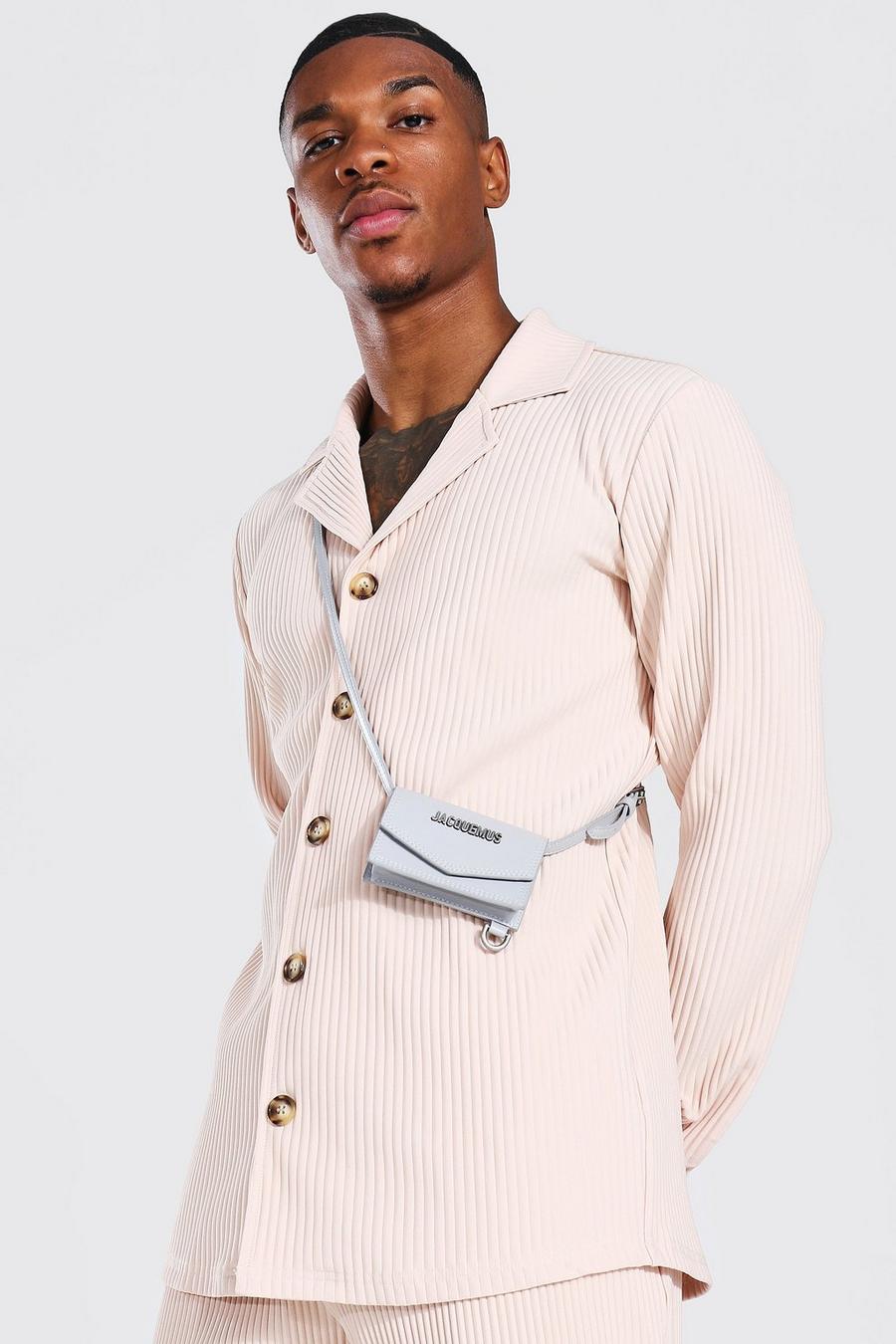 Nude Long Sleeve Revere Pleated Shirt image number 1