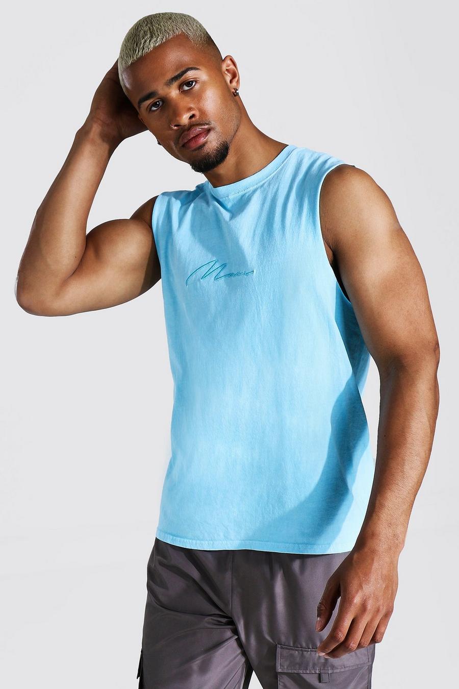 Camiseta de tirantes sobreteñida de la firma Man, Azul pastel image number 1
