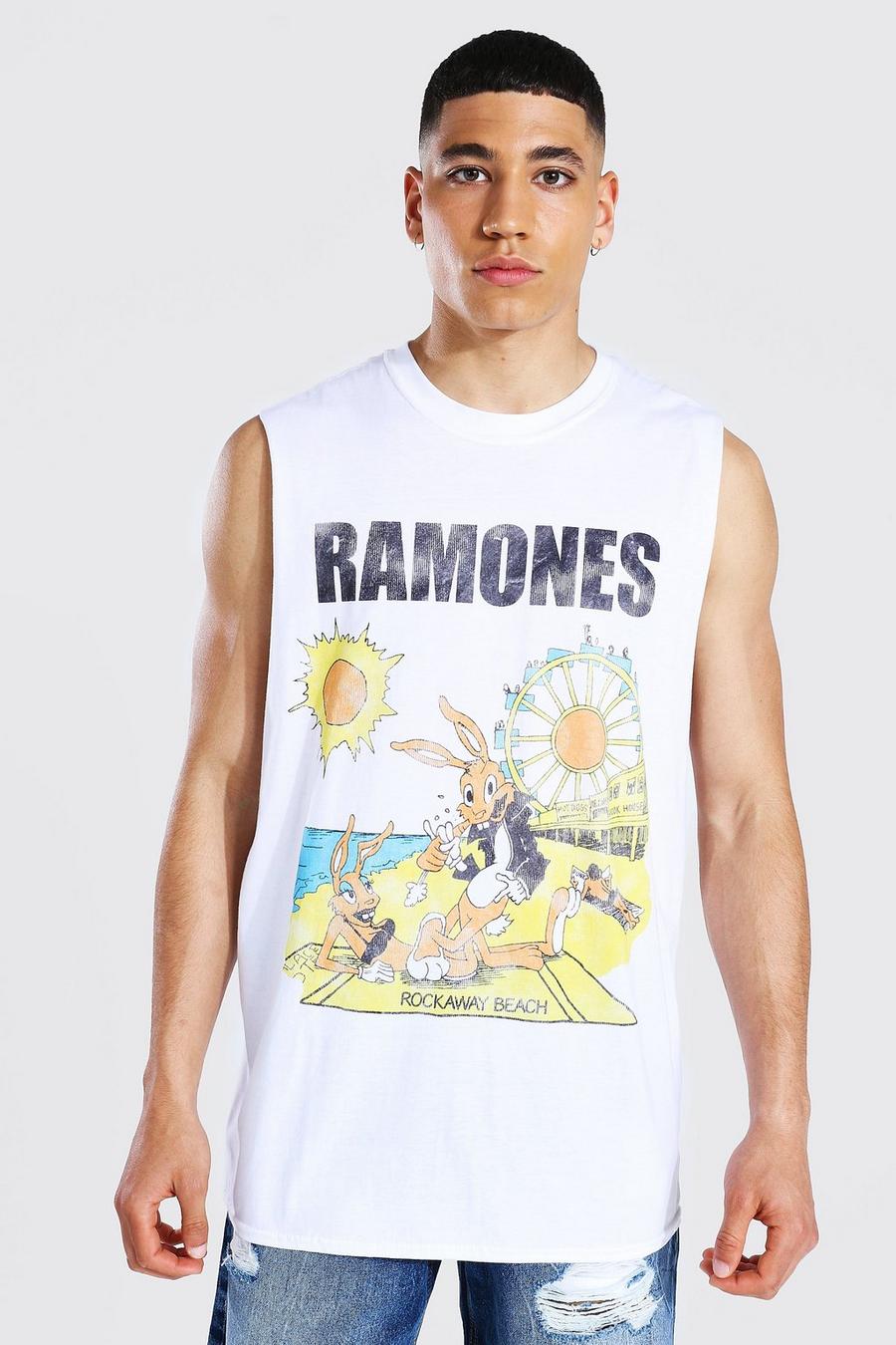 Camiseta de tirantes ancha con licencia de los Ramones Sun, Blanco image number 1