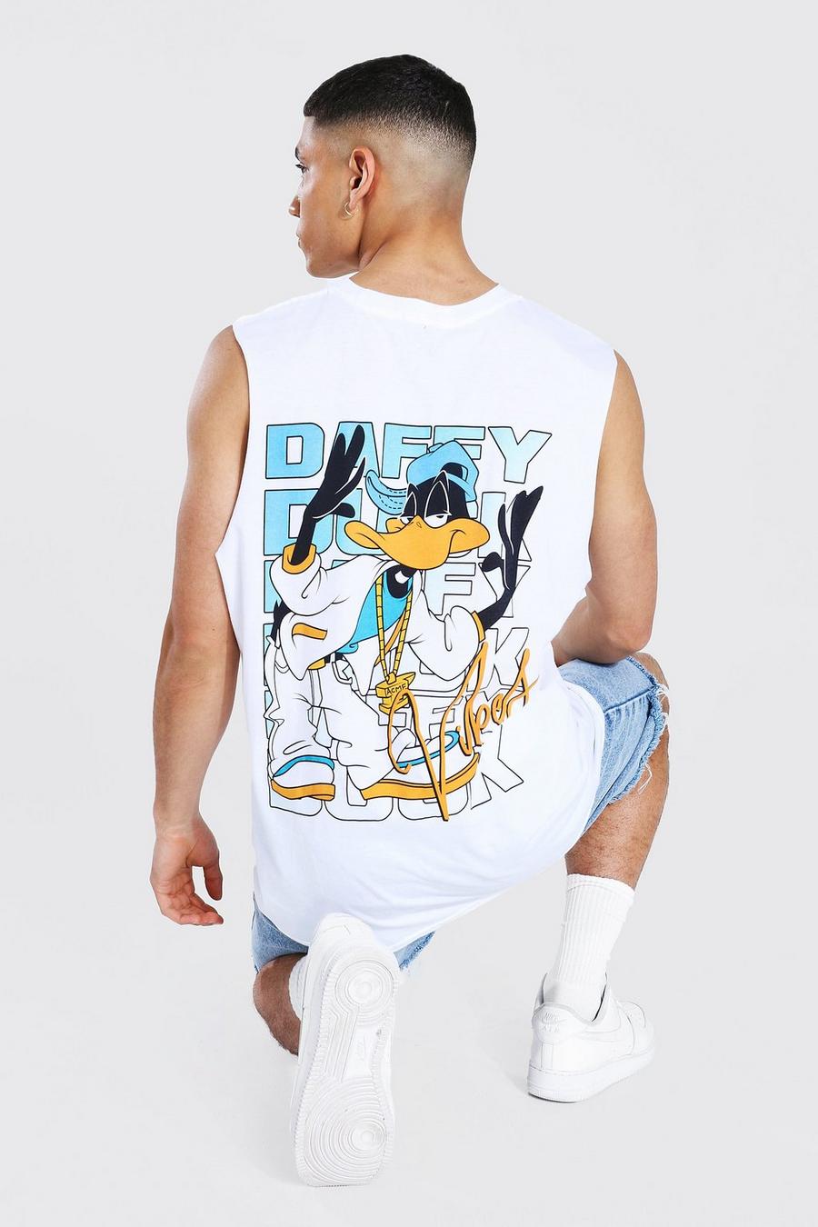 White Oversized Daffy Duck License Tank image number 1