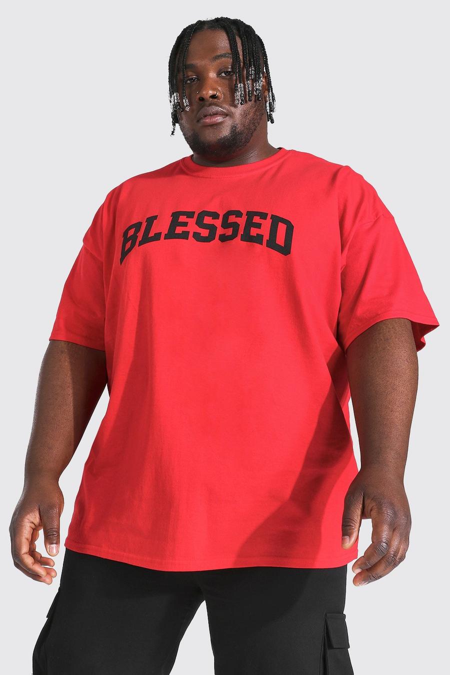 Red Plus Size Blessed Slogan Print T-shirt image number 1