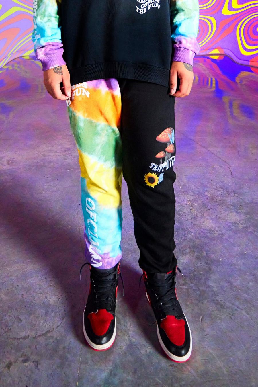 שחור מכנסי ריצה טאי-דאי בגזרה רגילה עם כיתוב Ofcl Man image number 1