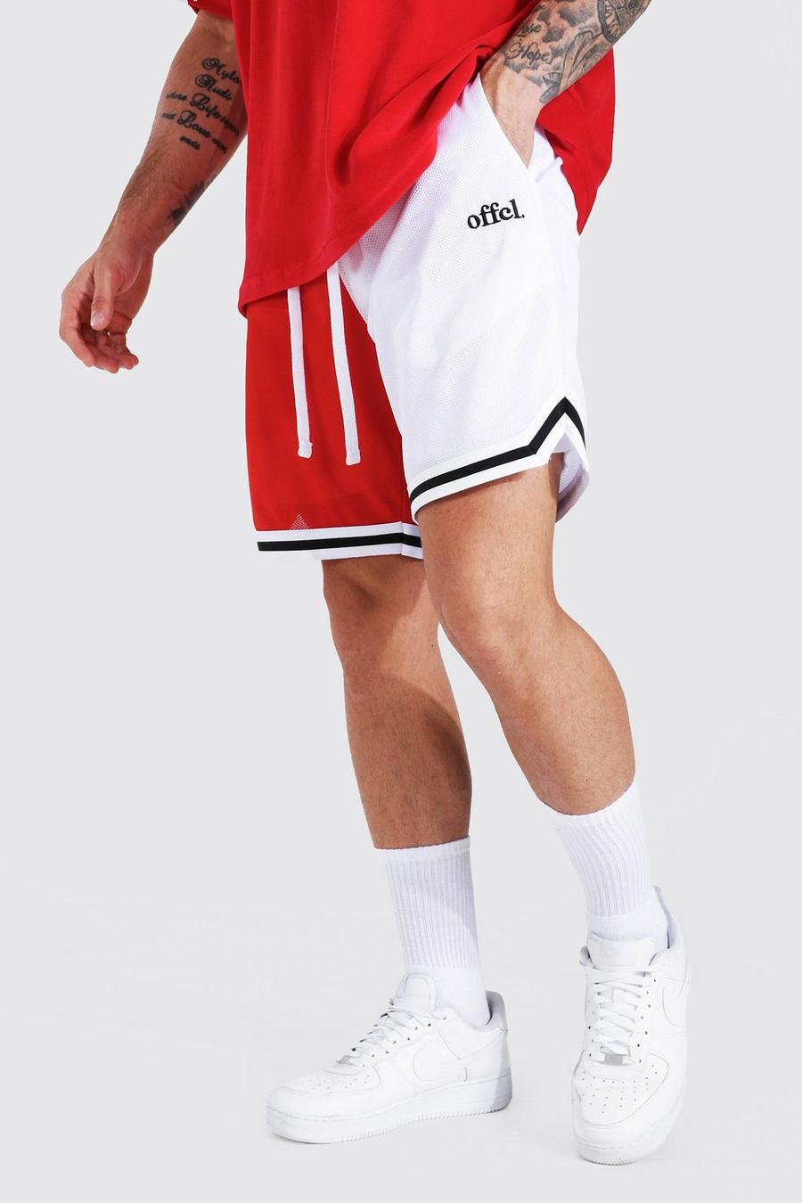 Gespleißte Official Mesh Basketall-Shorts mit Striefen, Red image number 1