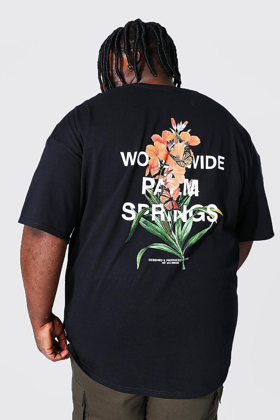 Black Plus Size Worldwide Floral Back Graphic T-Shirt image number 1