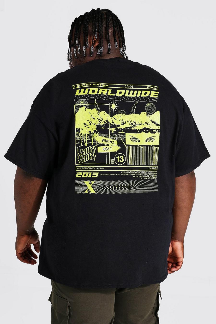 Camiseta estampada Worldwide en la espalda Plus, Negro image number 1
