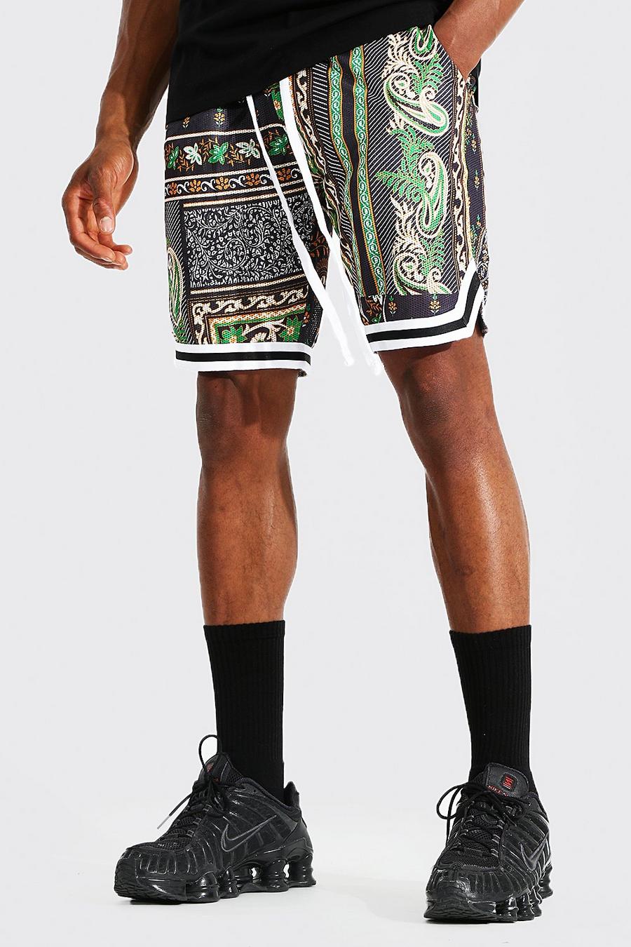 Pantalones cortos de baloncesto de malla con líneas y estampado de tapiz, Multi image number 1