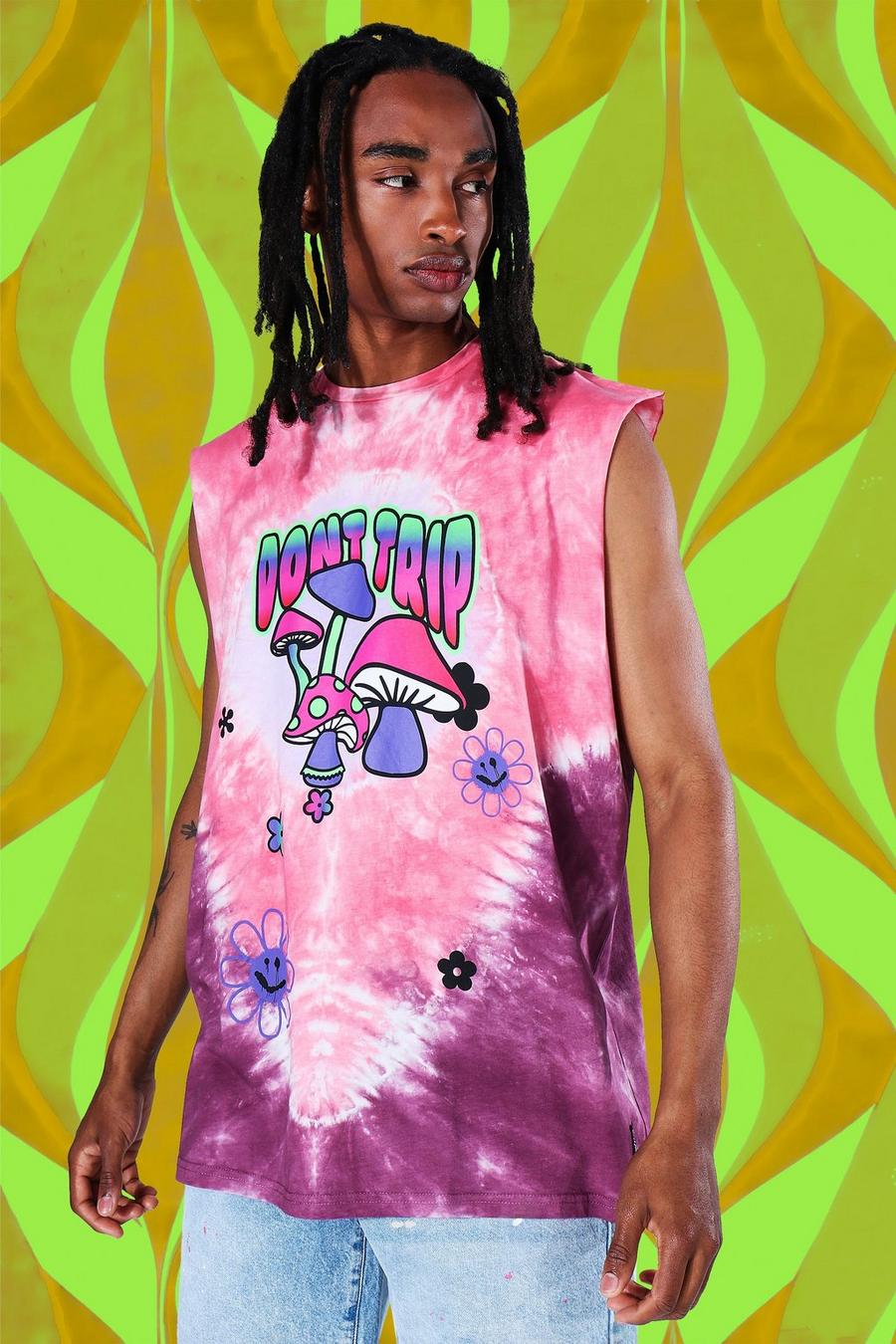 Pink Oversized Mushroom Graphic Tie Dye Tank image number 1