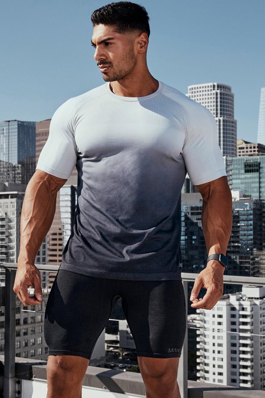 Nahtloses Man Active T-Shirt mit Farbverlauf, Grey image number 1