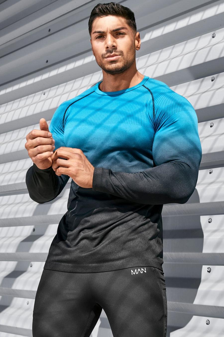 Muscle Fit Gym Ombre Seamless Long Sleeve Top