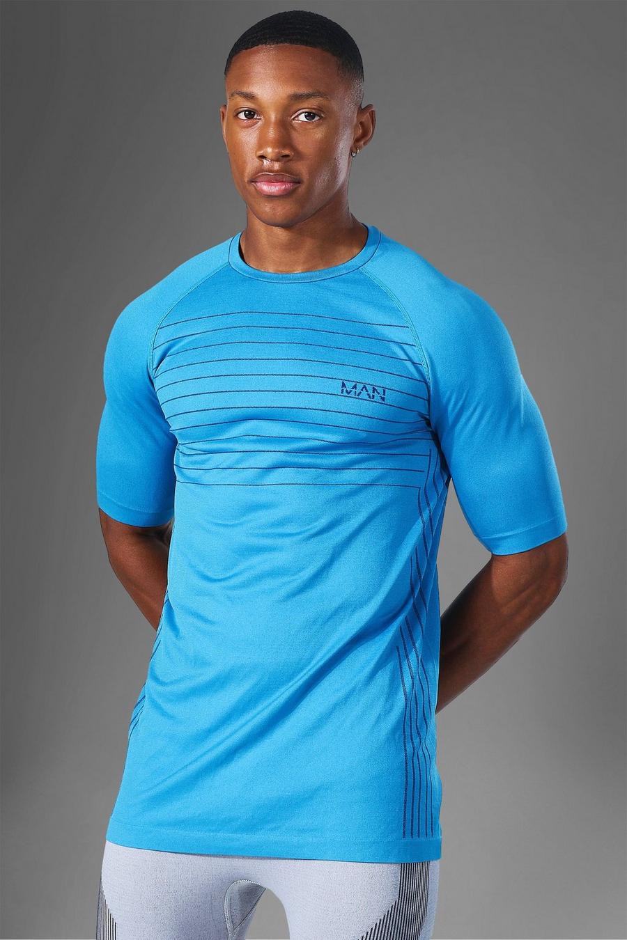 Nahtloses geripptes Man Active T-Shirt, Blue image number 1