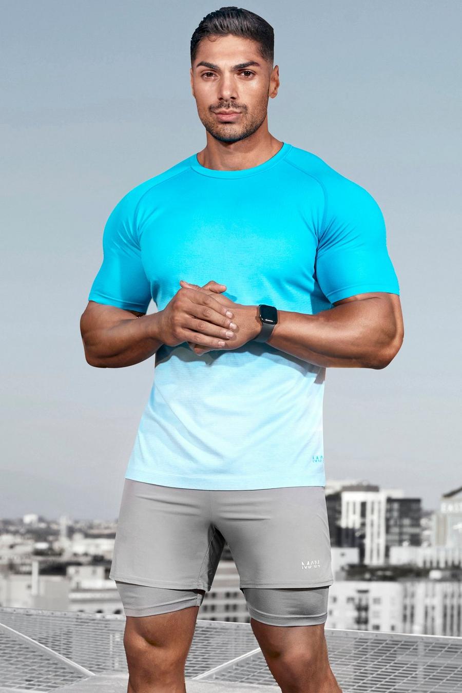 Nahtloses Man Active T-Shirt mit Farbverlauf, Light blue image number 1