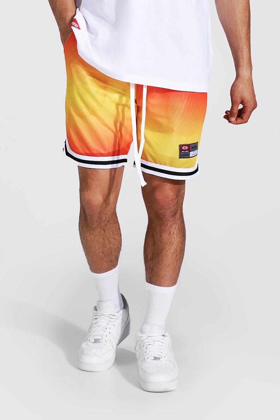 Man Shorts aus Netzstoff mit Farbverlauf und Basketball-Tape, Gelb image number 1