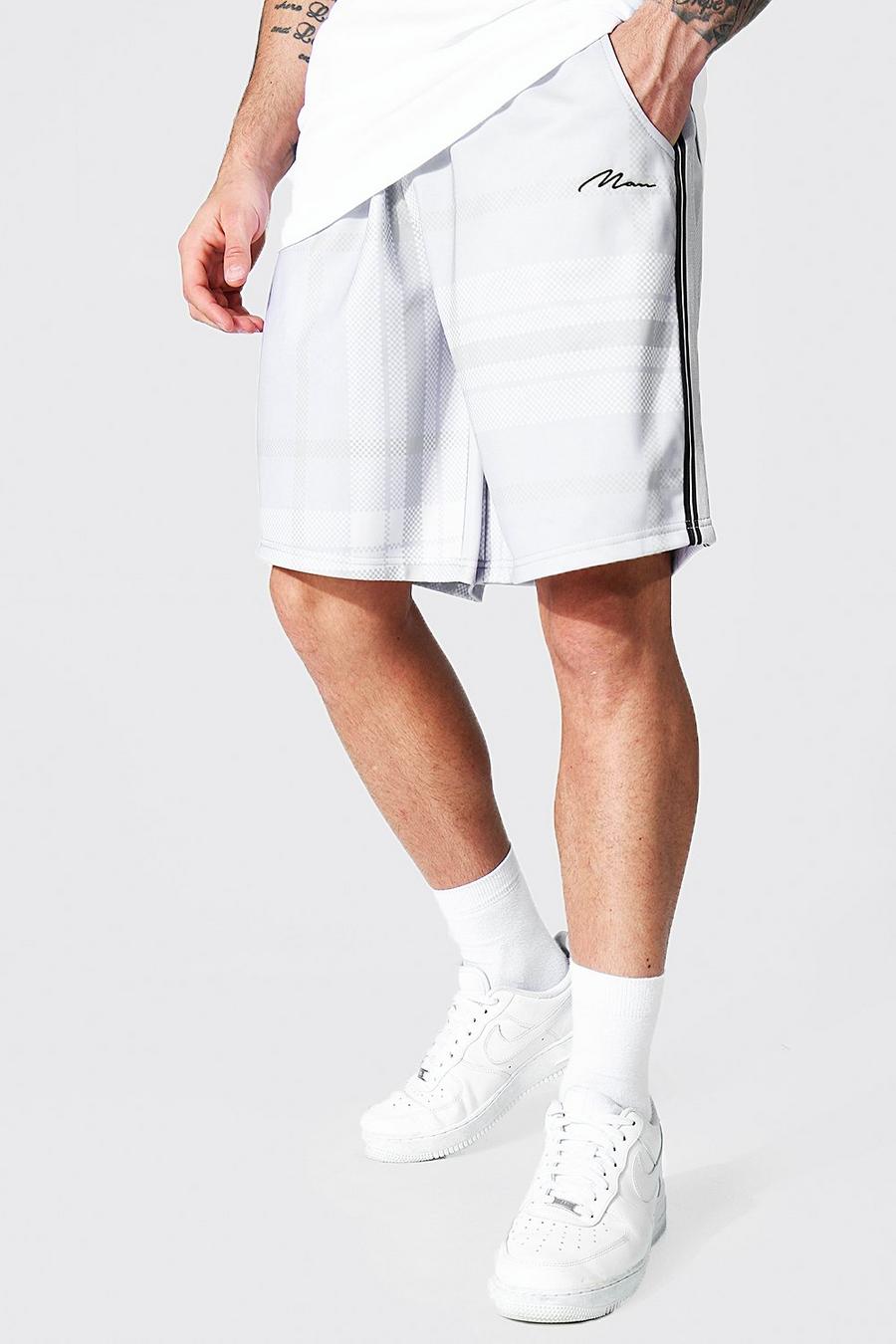 Lockere, karierte Man Signature Trikot-Shorts, Grey image number 1