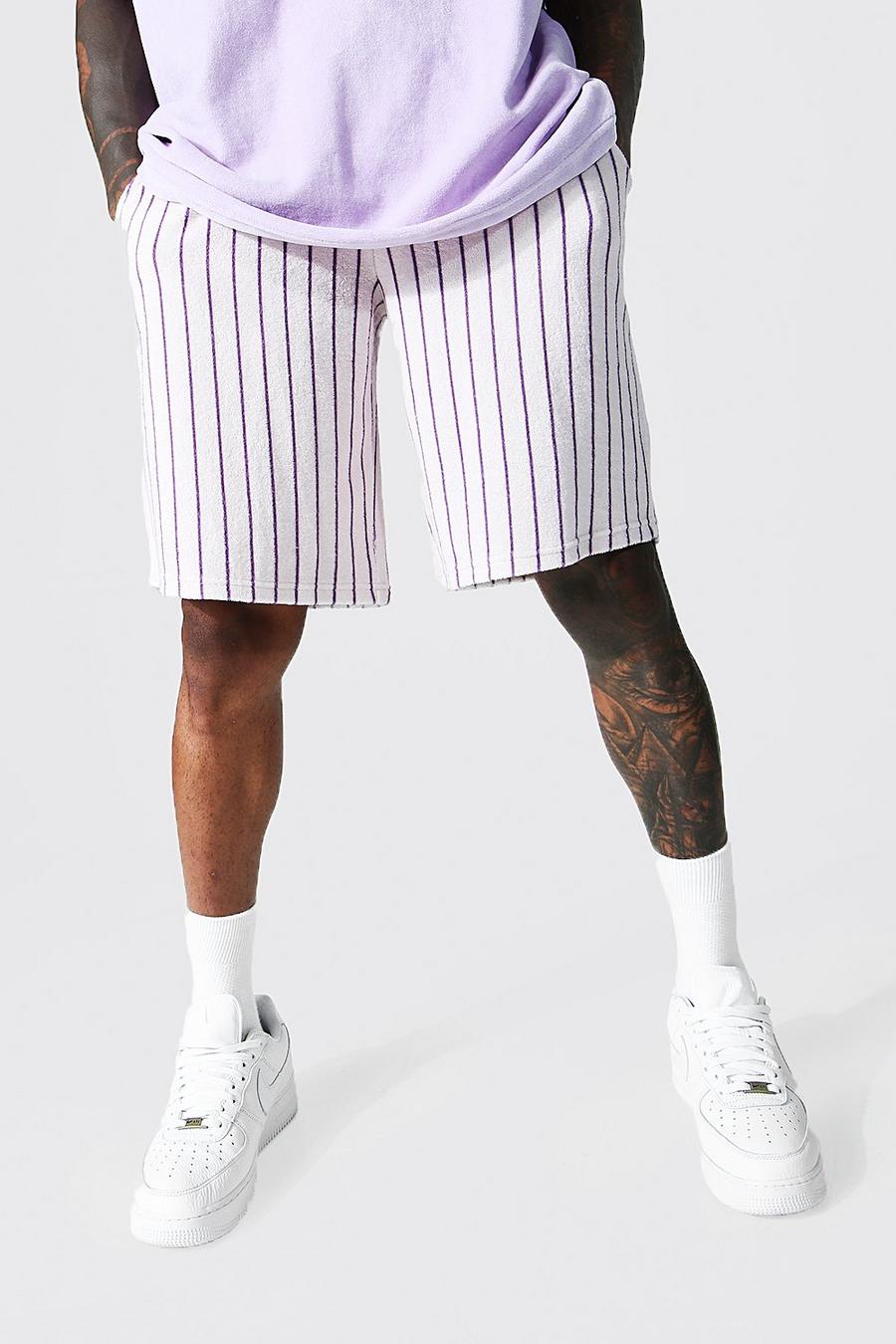 Ecru white Randiga shorts i frottétyg med ledig passform image number 1