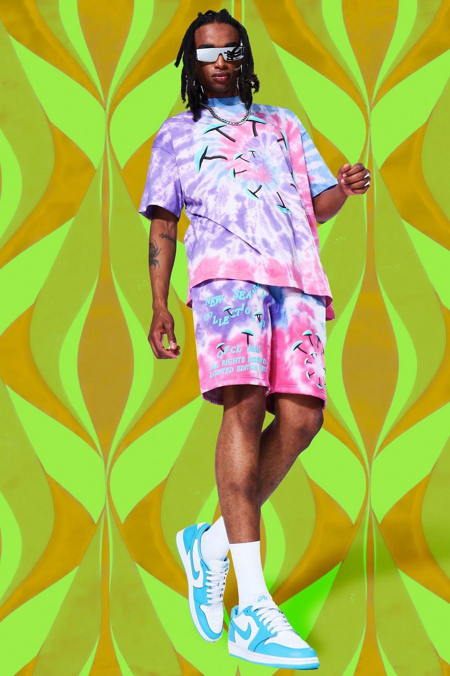 Oversize Batik T-Shirt  und Shorts mit Mushroom-Print, Purple image number 1