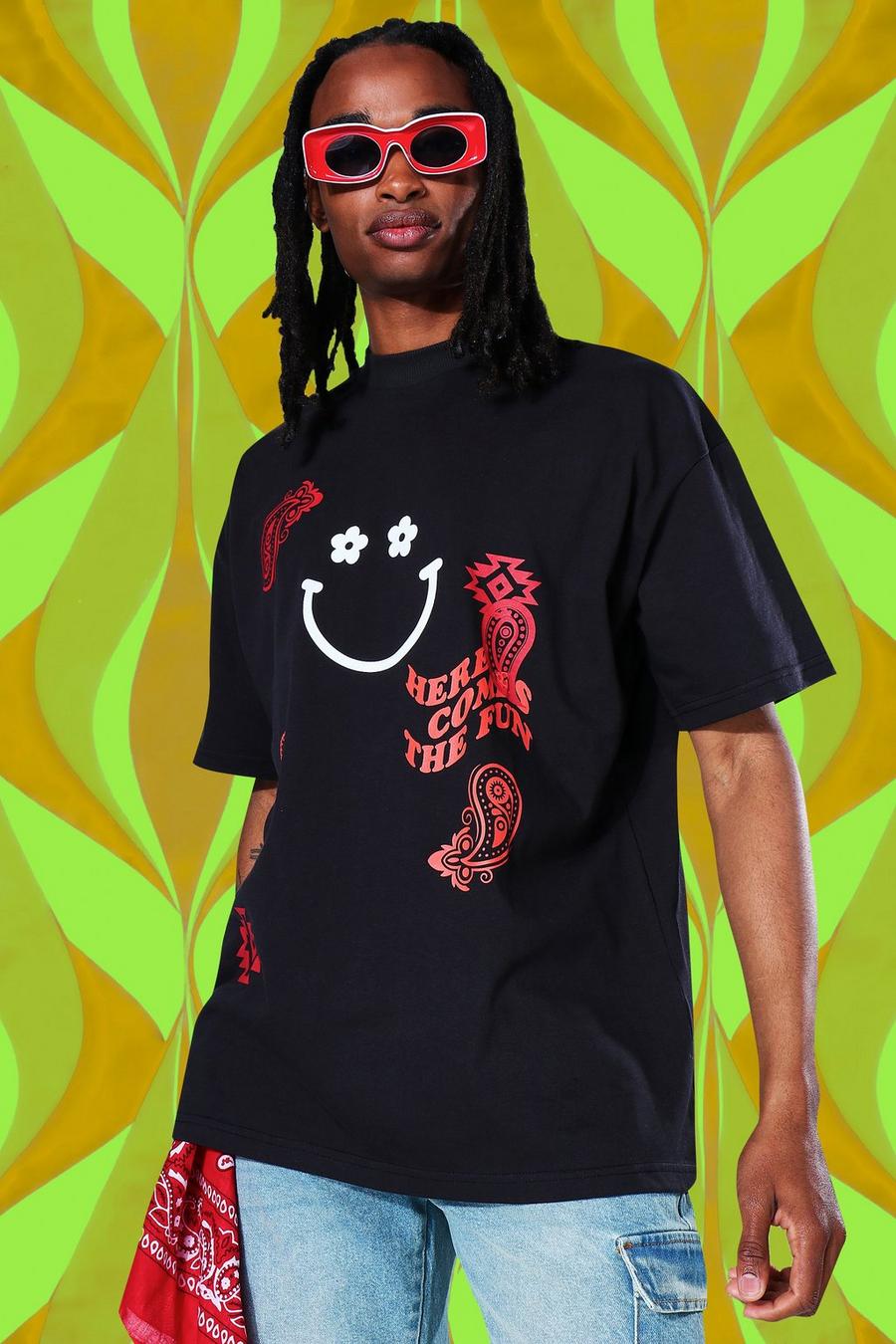 Black Oversized All Good Graphic T-shirt image number 1