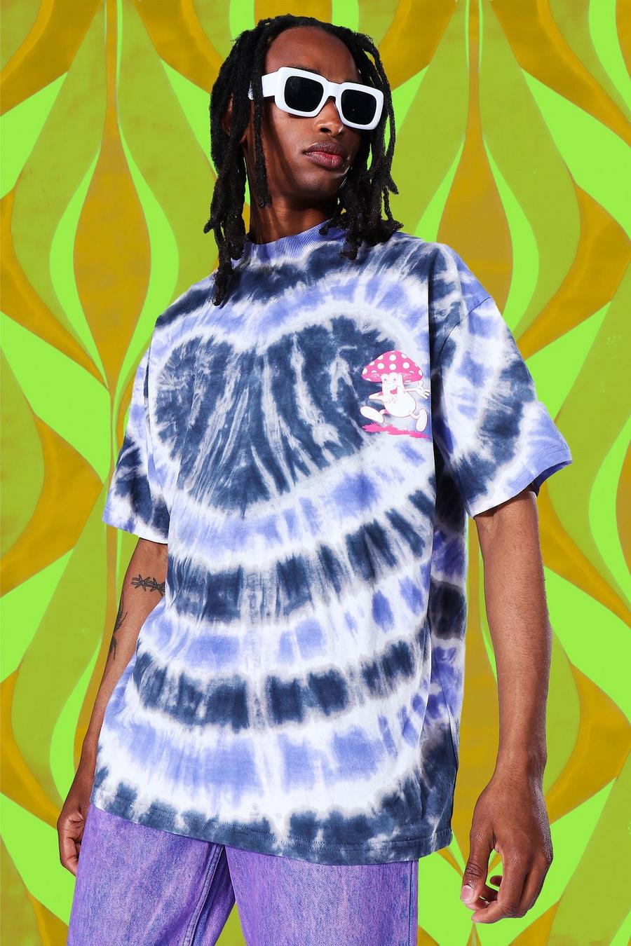 Black Oversized Mushroom Graphic Tie Dye T-shirt image number 1