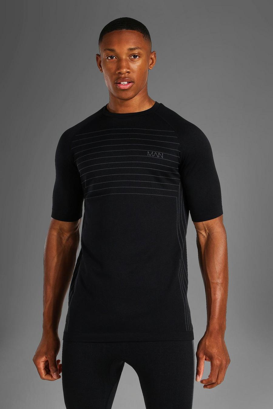 Black Man Active Gym Muscle Ribbed Seamless T-Shirt image number 1