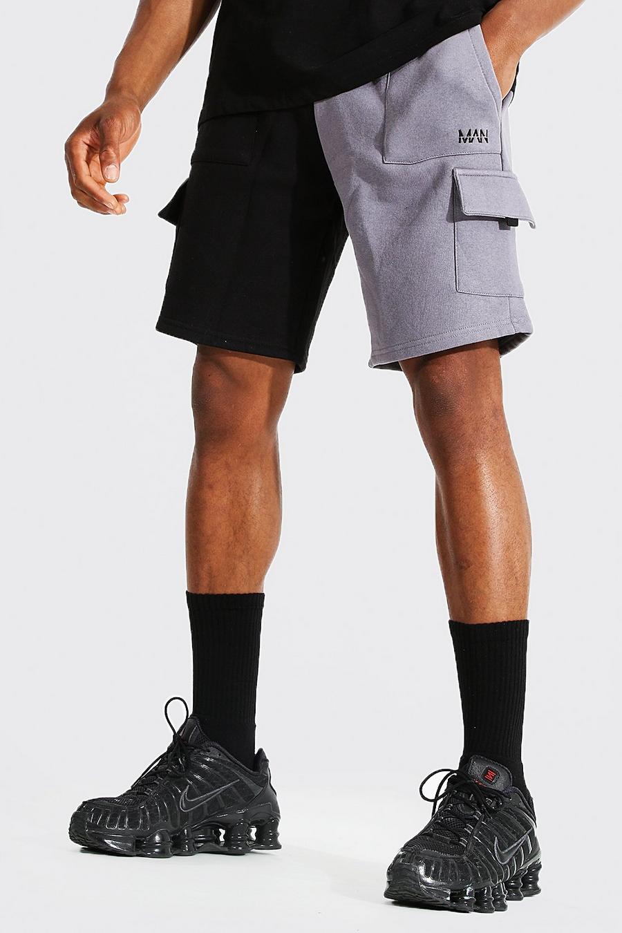 Charcoal grå Slim Spliced Utility Cargo Jersey Shorts image number 1