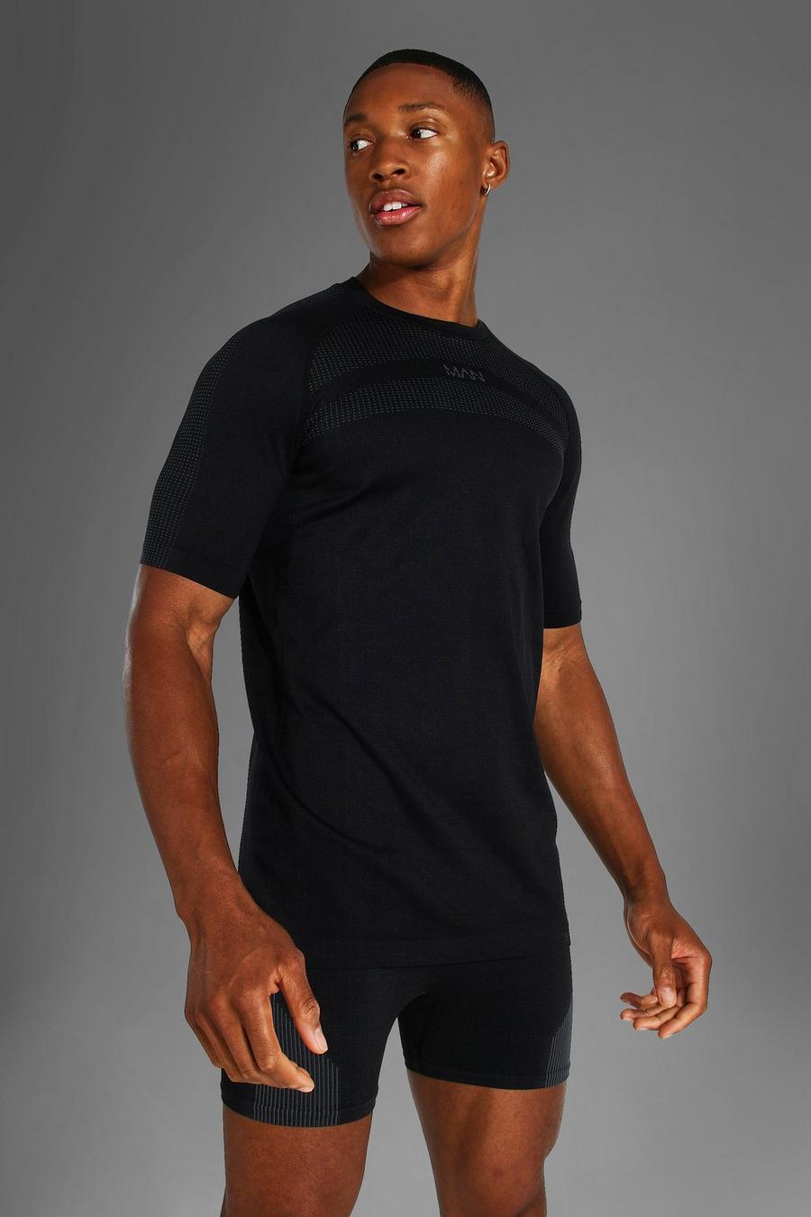 Black Man Active Gym Muscle Fit Seamless T Shirt