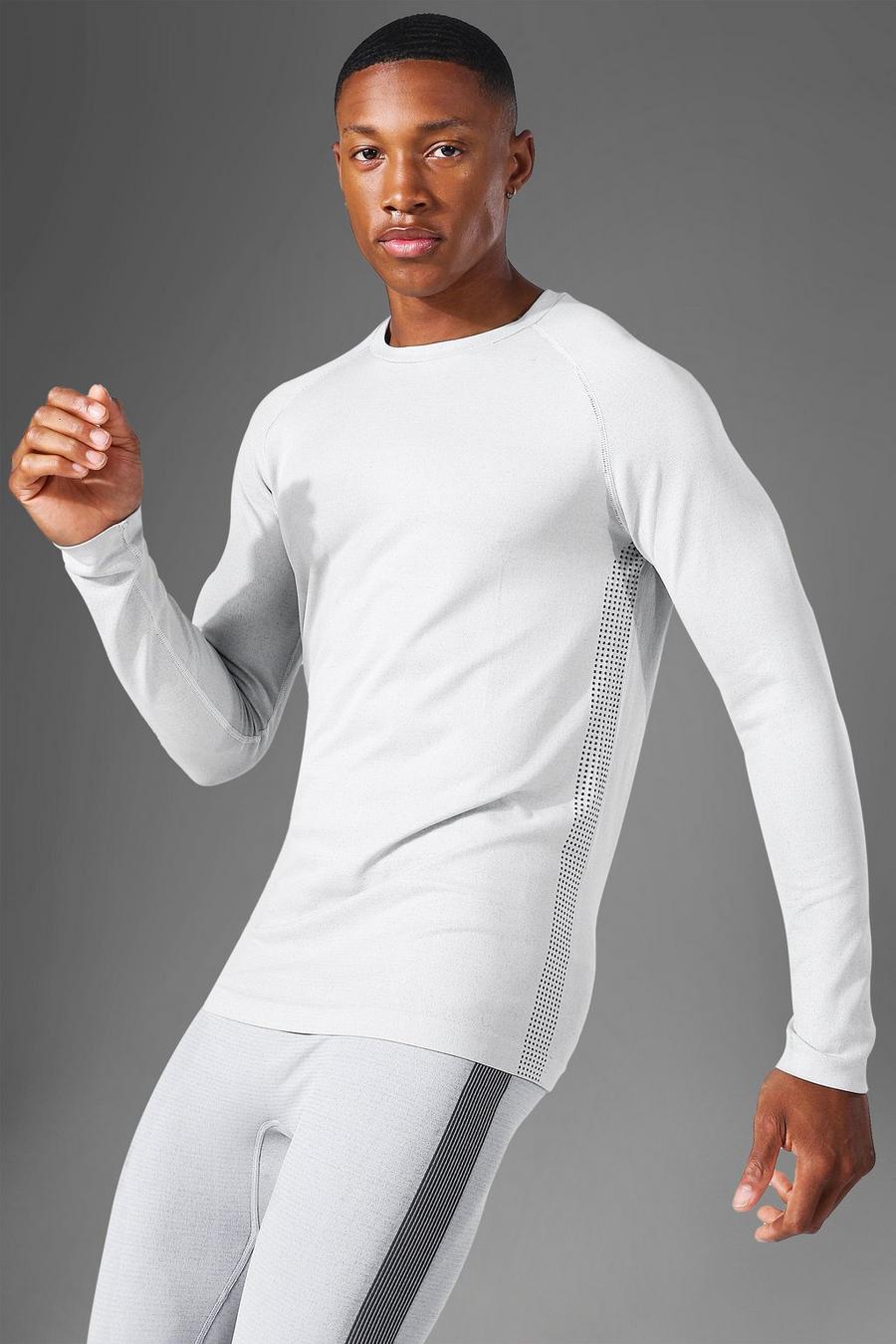 Grey Muscle Fit Gym Seamless Graphic Long Sleeve Top