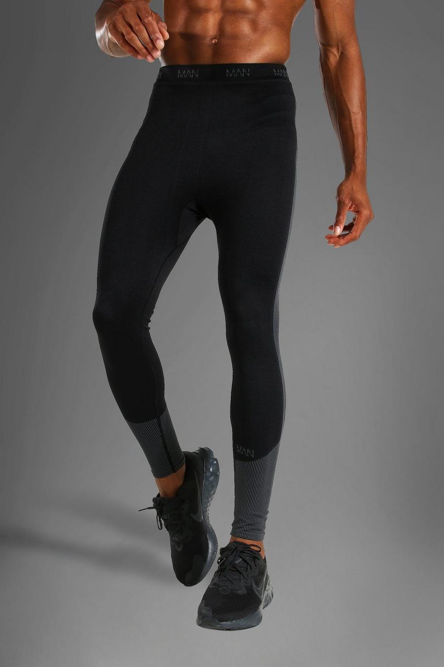 Black svart Man Active Gym Ribbed Seamless Legging