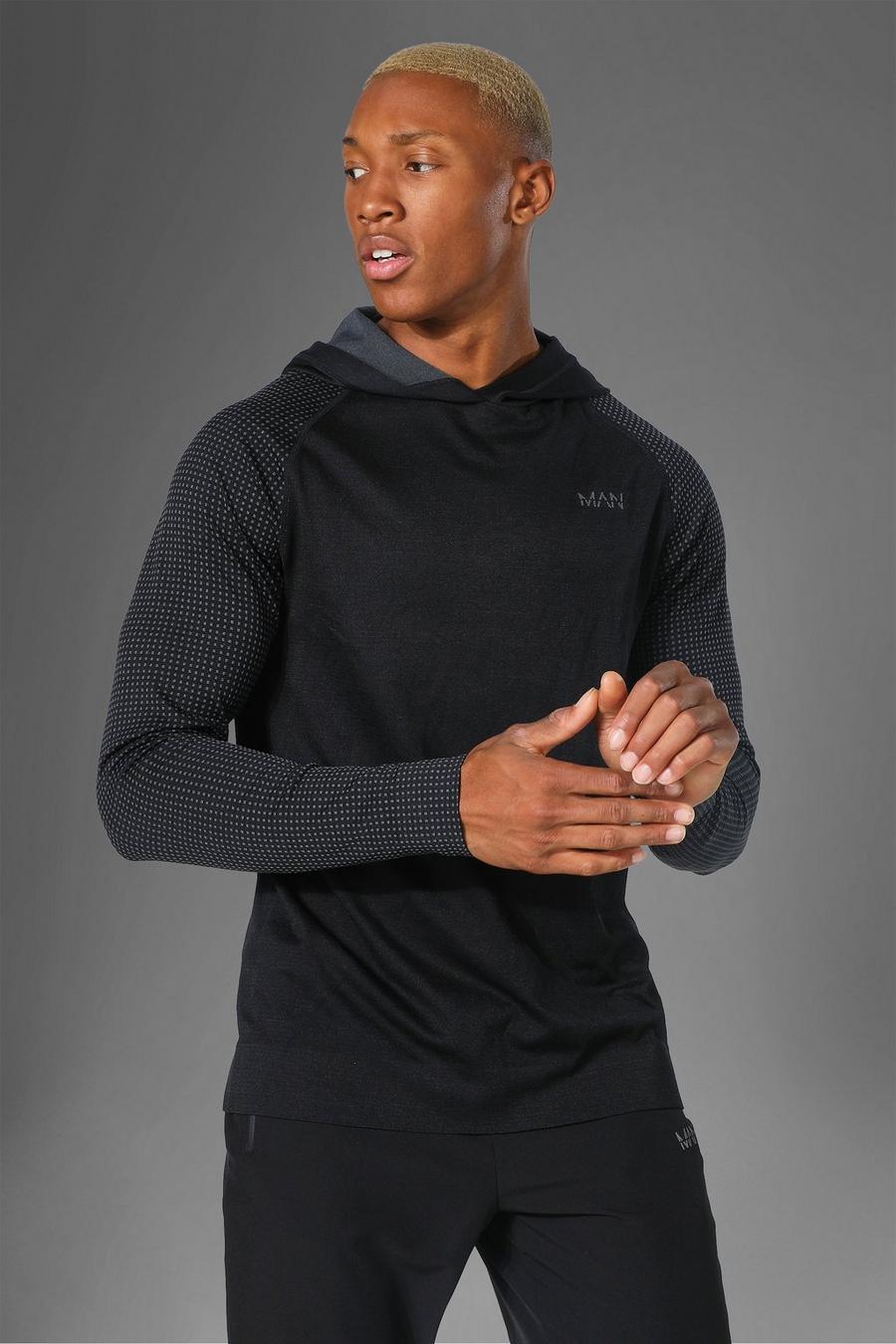 Black nero Man Active Gym Muscle Fit Seamless Hoodie