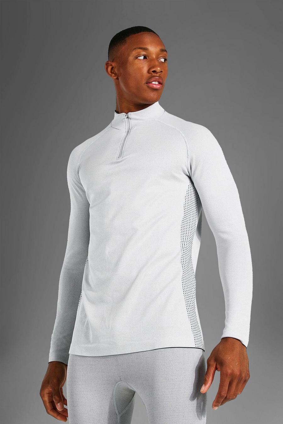 T-shirt sans coutures à col zippé et manches longues - MAN Active, Grey image number 1