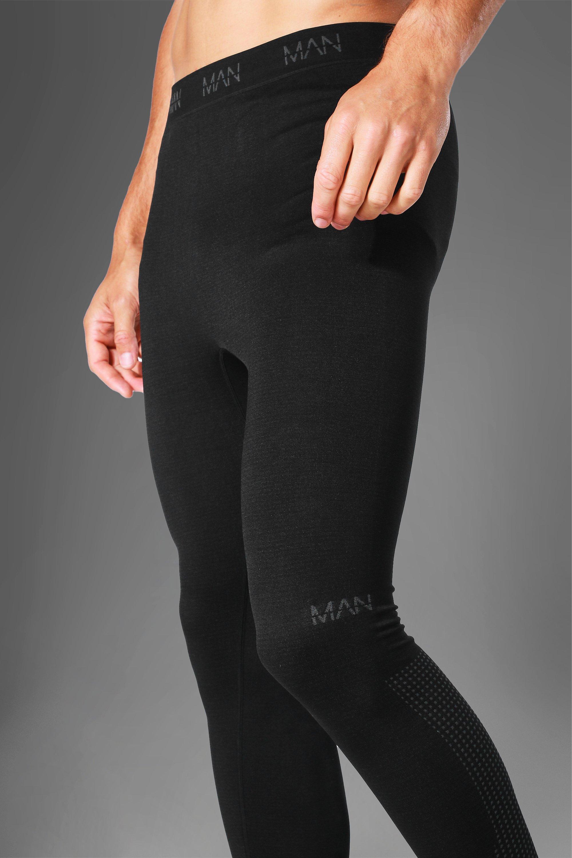 Seamless Training Leggings for Men, Black Marl