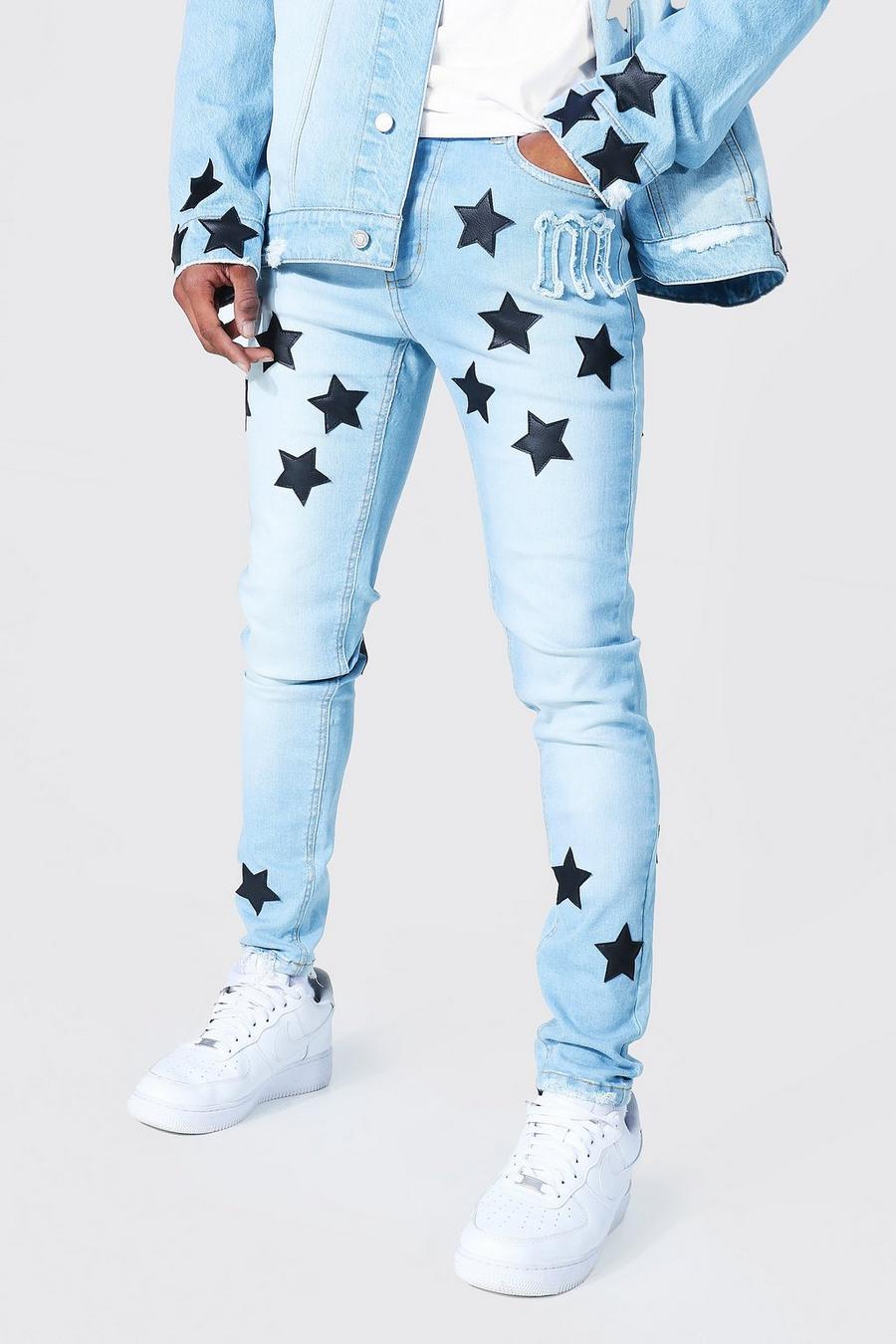 Ice blue Skinny Stretch Pu Star Jeans image number 1
