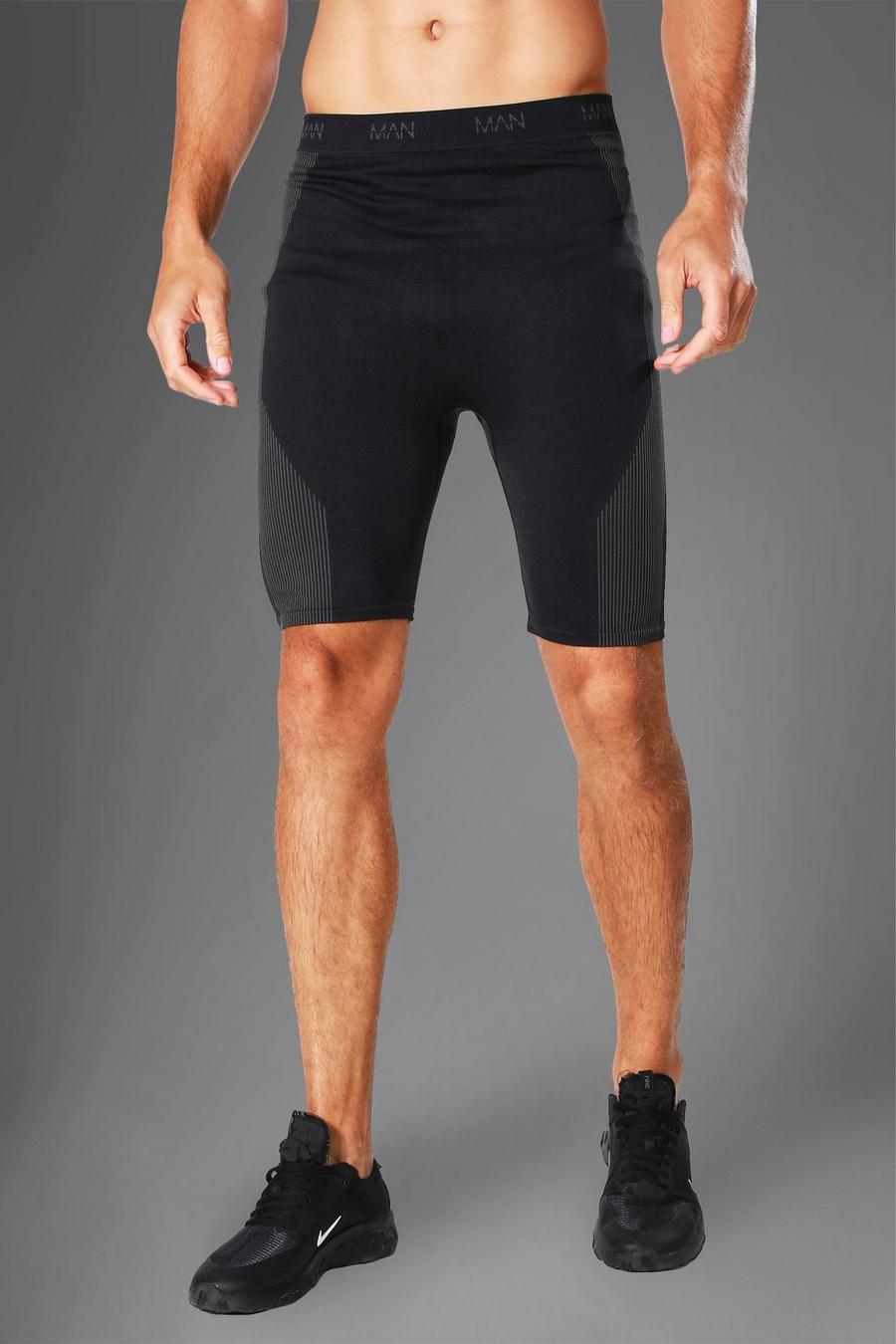 Black Tall Active Gym Ribbed Seamless Cycling Short image number 1
