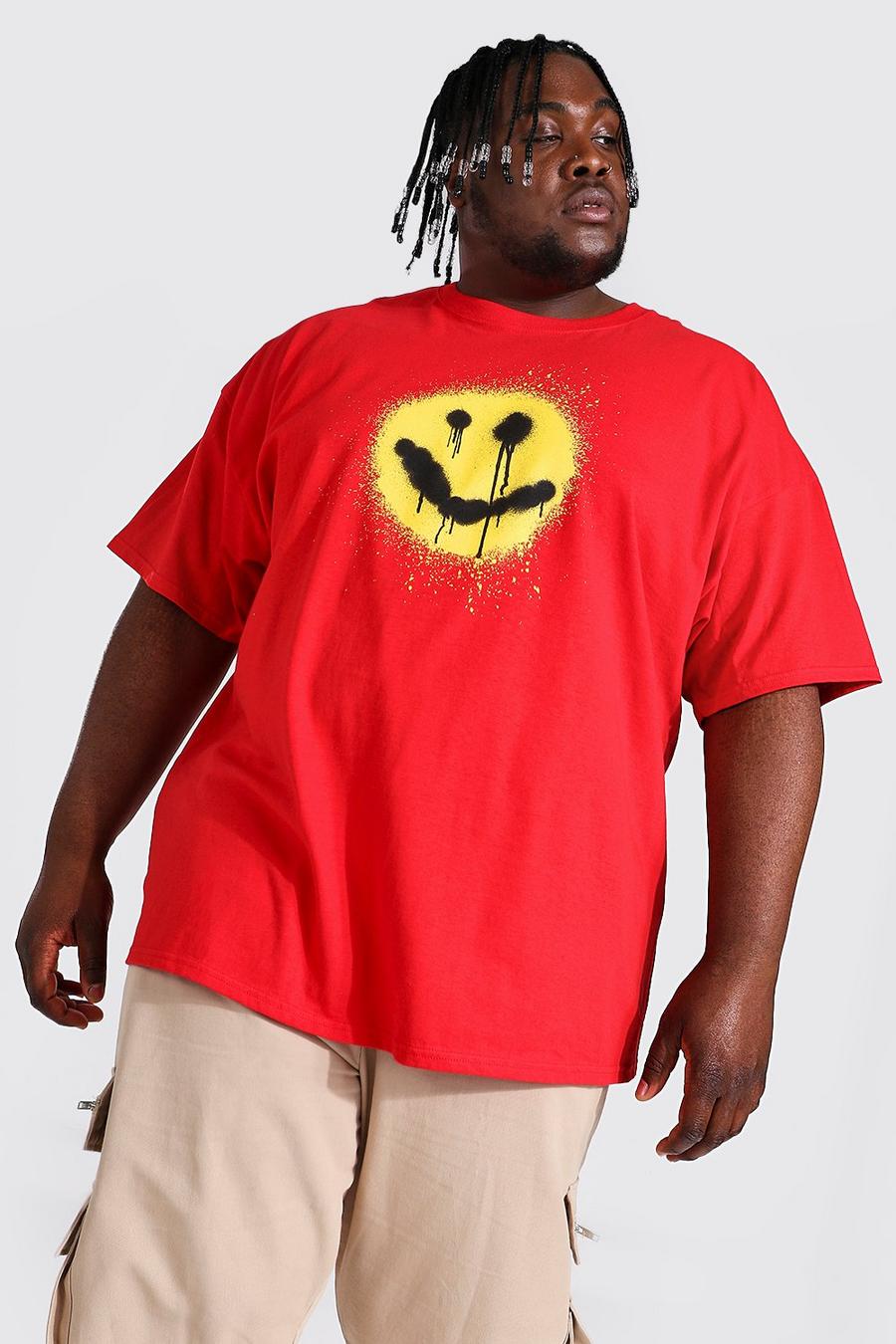 T-shirt Plus Size con stampa di graffiti e viso sgocciolante, Rosso image number 1
