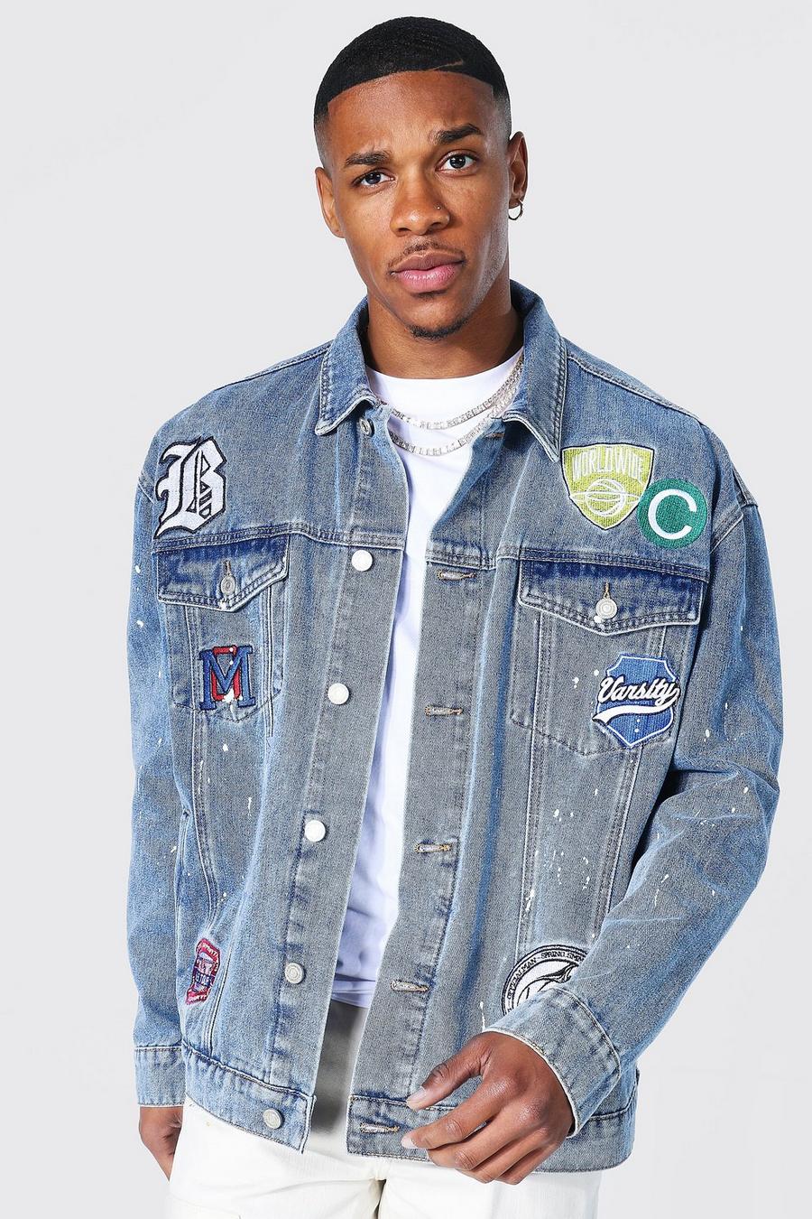 Veste en jean oversize style universitaire - Official MAN, Ice blue image number 1
