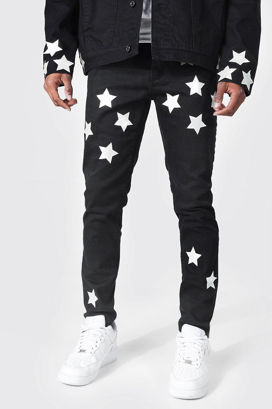 True black Skinny Stretch Pu Star Jeans image number 1