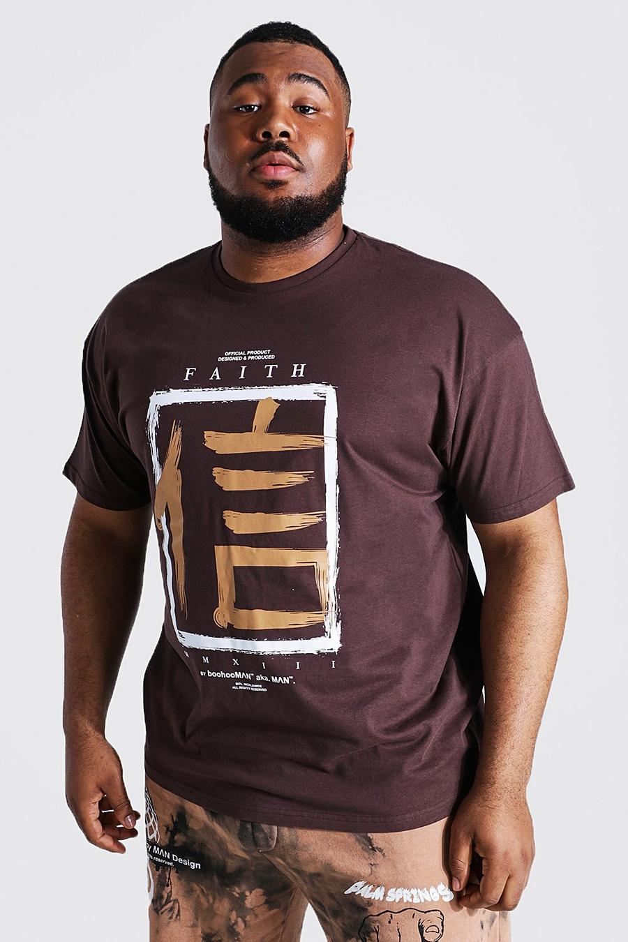 Plus Size T-Shirt mit Faith Text-Print, Chocolate image number 1