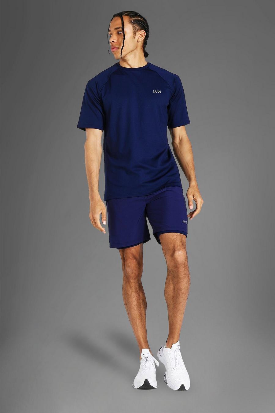 Navy Tall - MAN Active T-shirt och 2-i-1 shorts image number 1