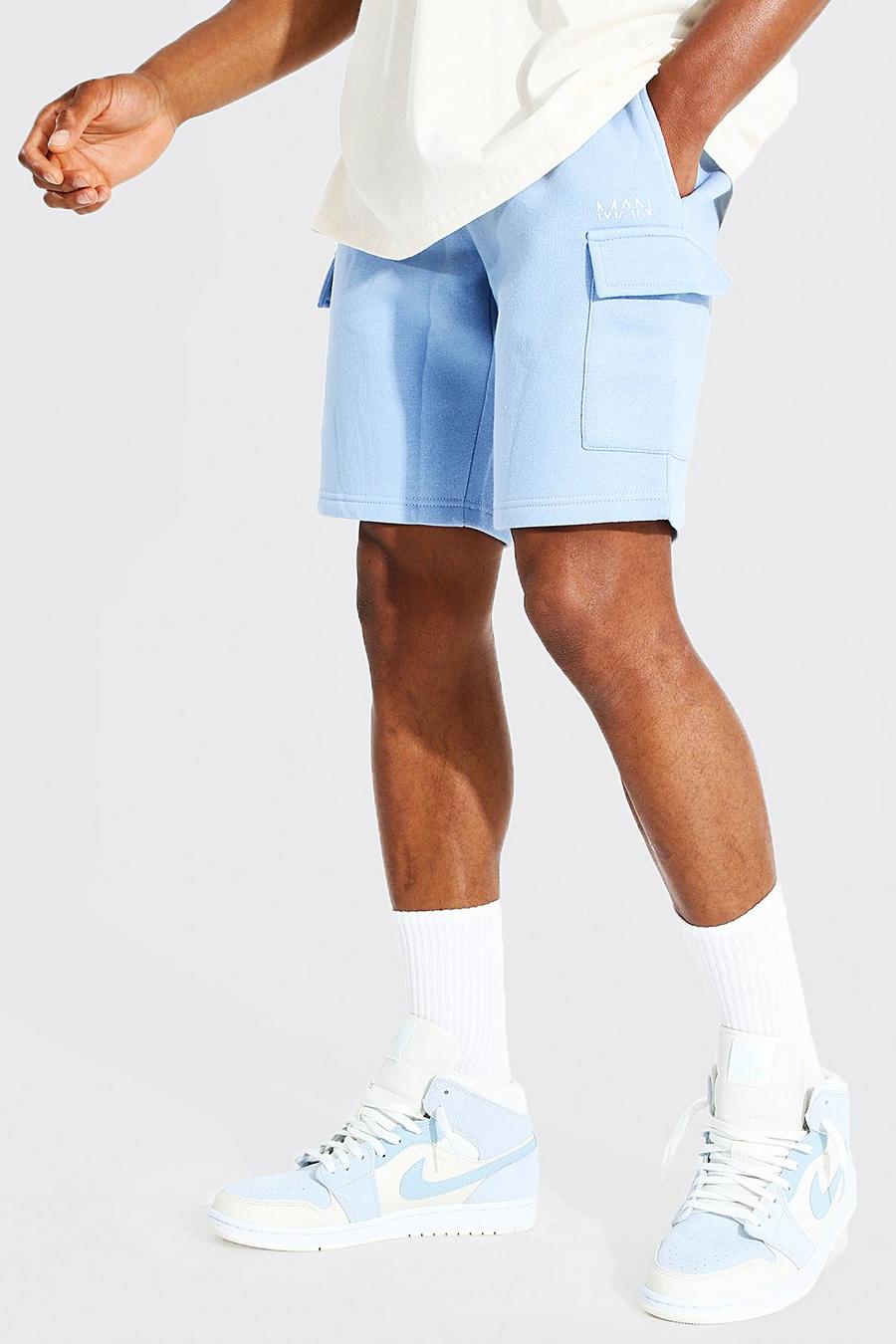 Pale blue Original Man Mid Slim Cargo Jersey Shorts image number 1