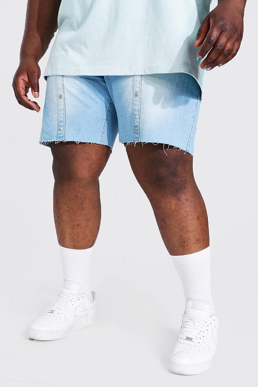 Pantaloncini Plus Size in denim Slim Fit con bottoni a pressione, Ice blue image number 1