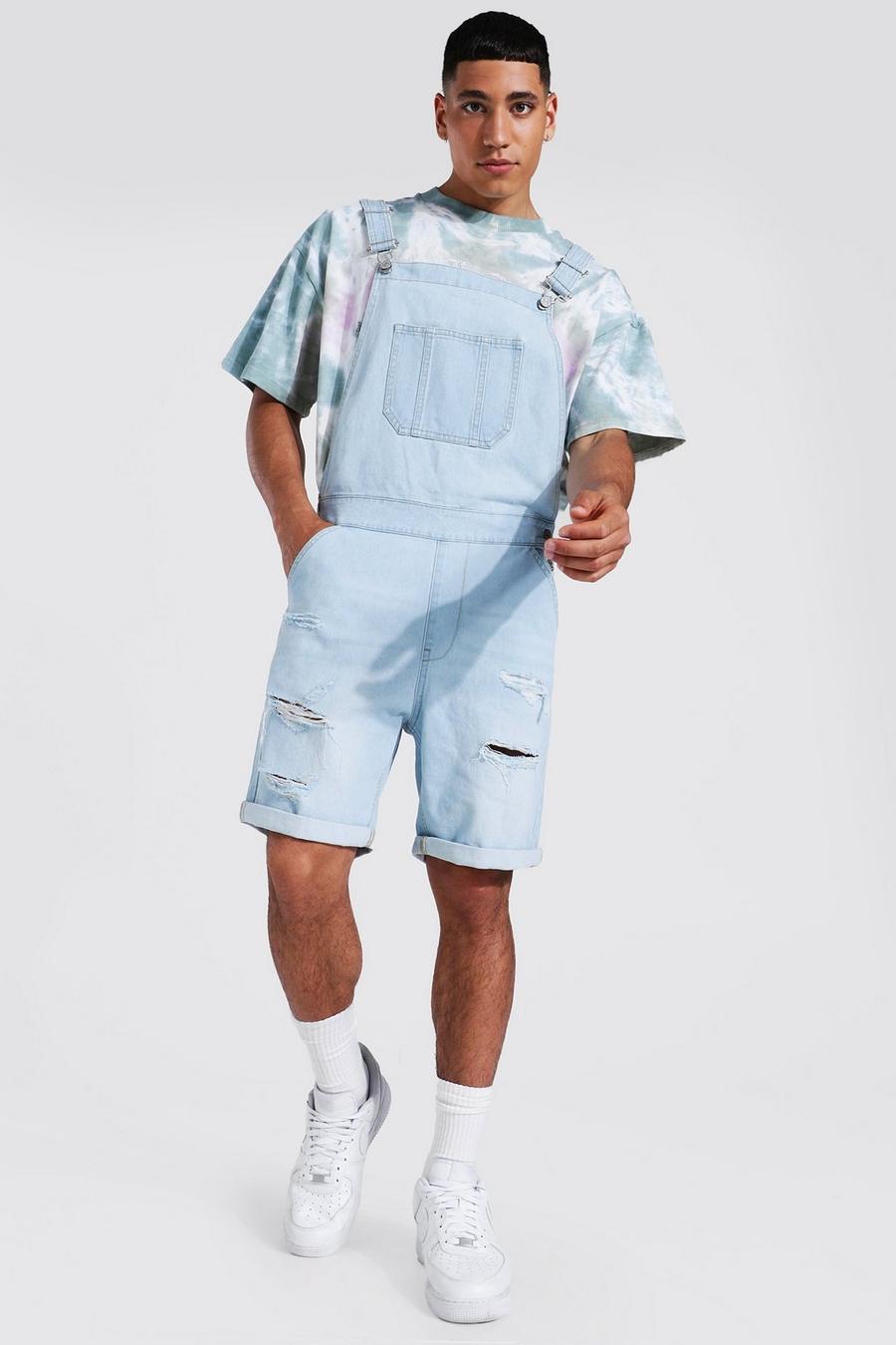 Ice blue Slim Fit Multi Rip Short Overall image number 1