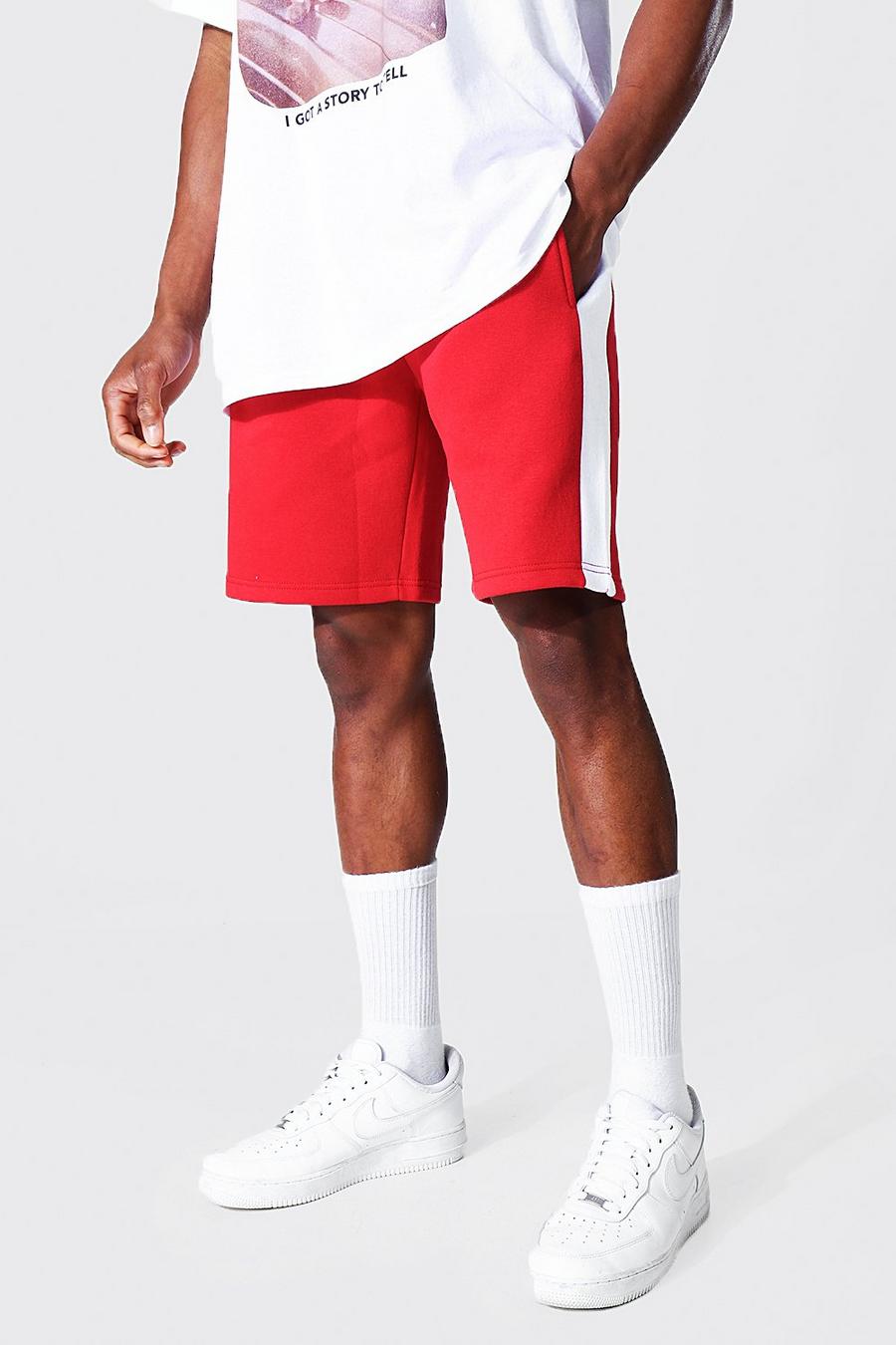 Red Basic Mid Regular Side Panel Jersey Shorts image number 1