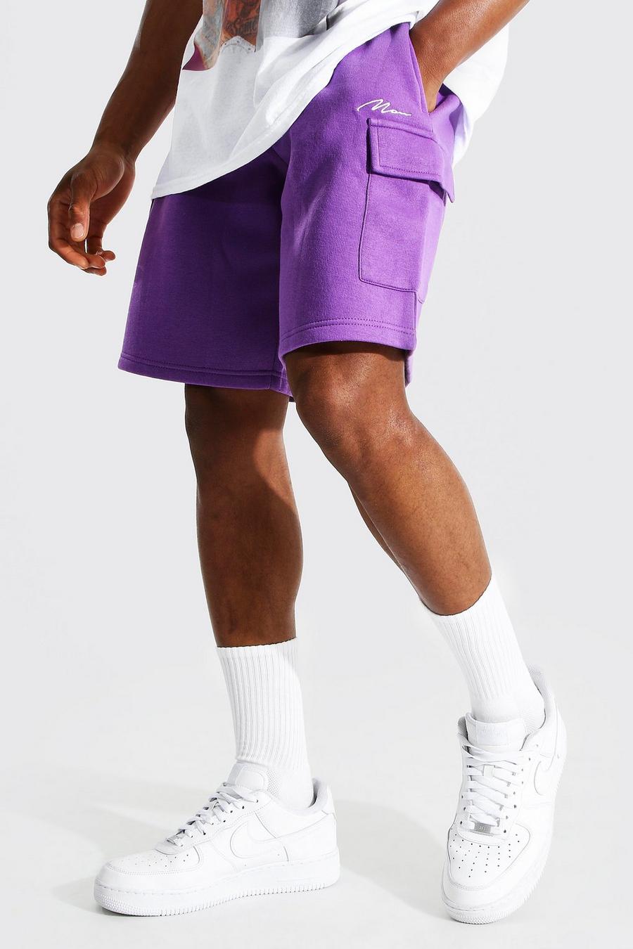 Purple Man Signature Mid Loose Cargo Jersey Shorts image number 1