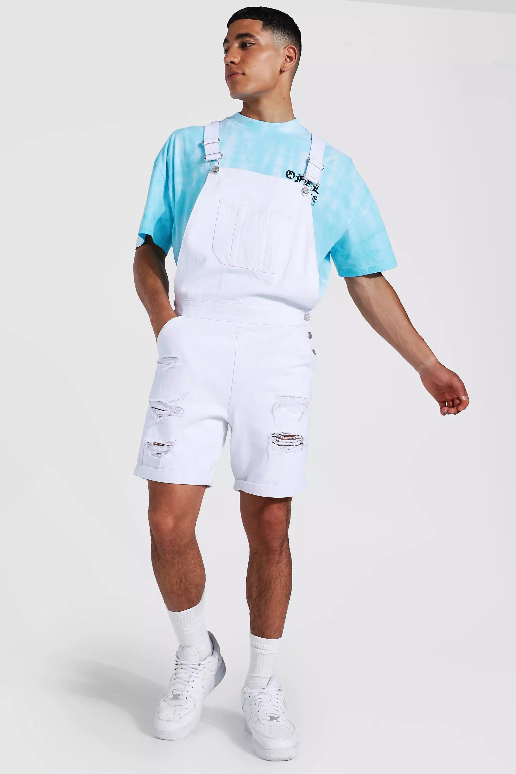 Slim Fit Multi Rip Short Dungaree
