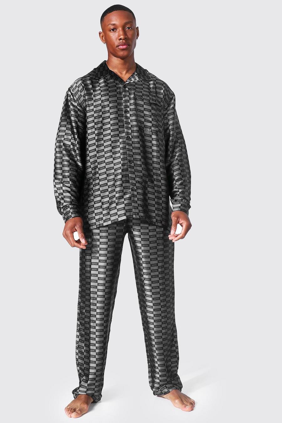 Black Man Dash Satin Long Sleeve Pj Set image number 1