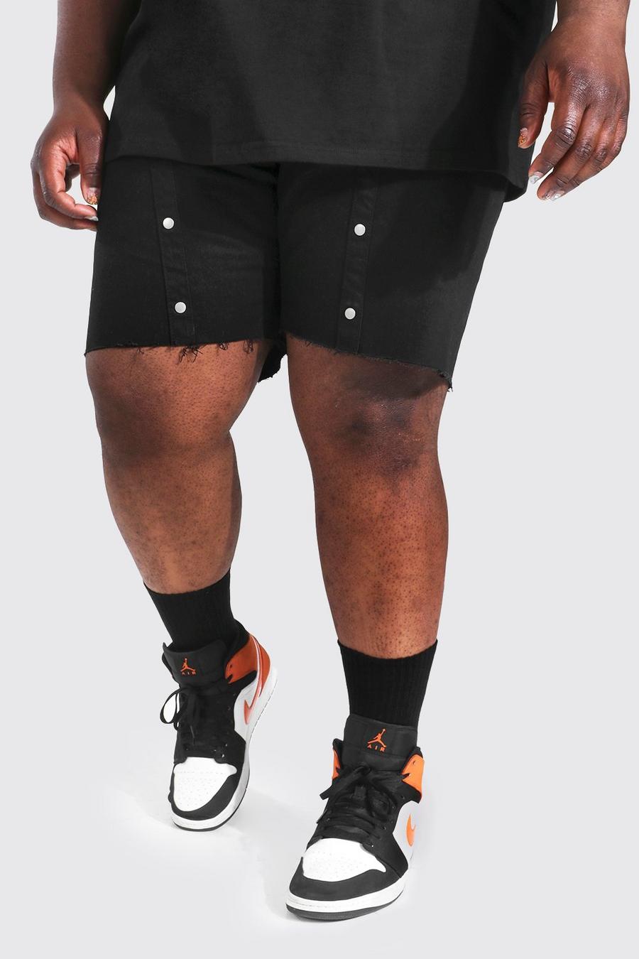 Pantaloncini Plus Size in denim Slim Fit con bottoni a pressione, Black image number 1