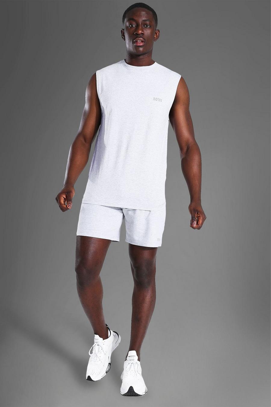 Grey marl Man Active Gym Tank & Short Set image number 1