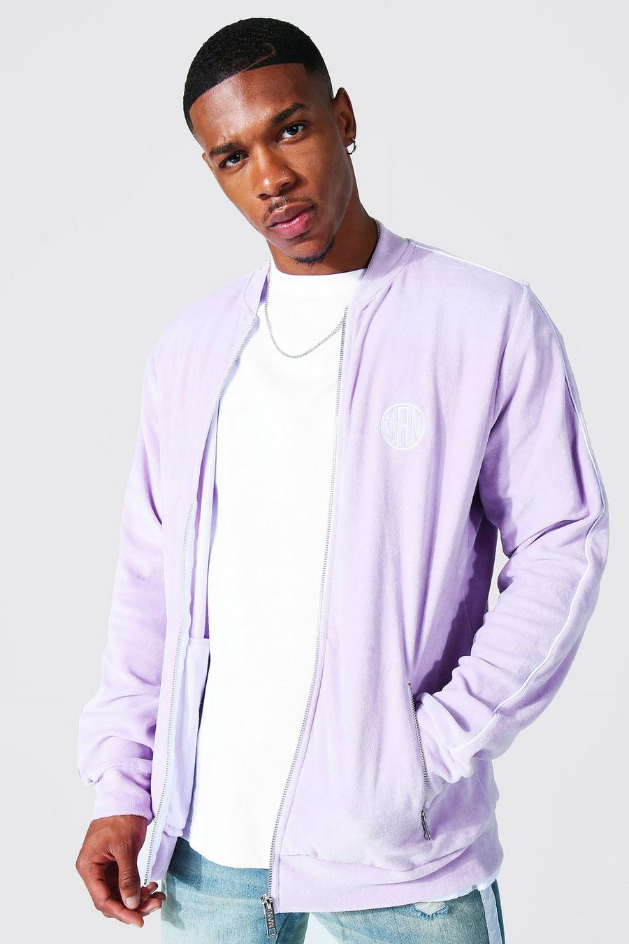 Giacca Bomber Man in velours con cordoncino, Lilac image number 1