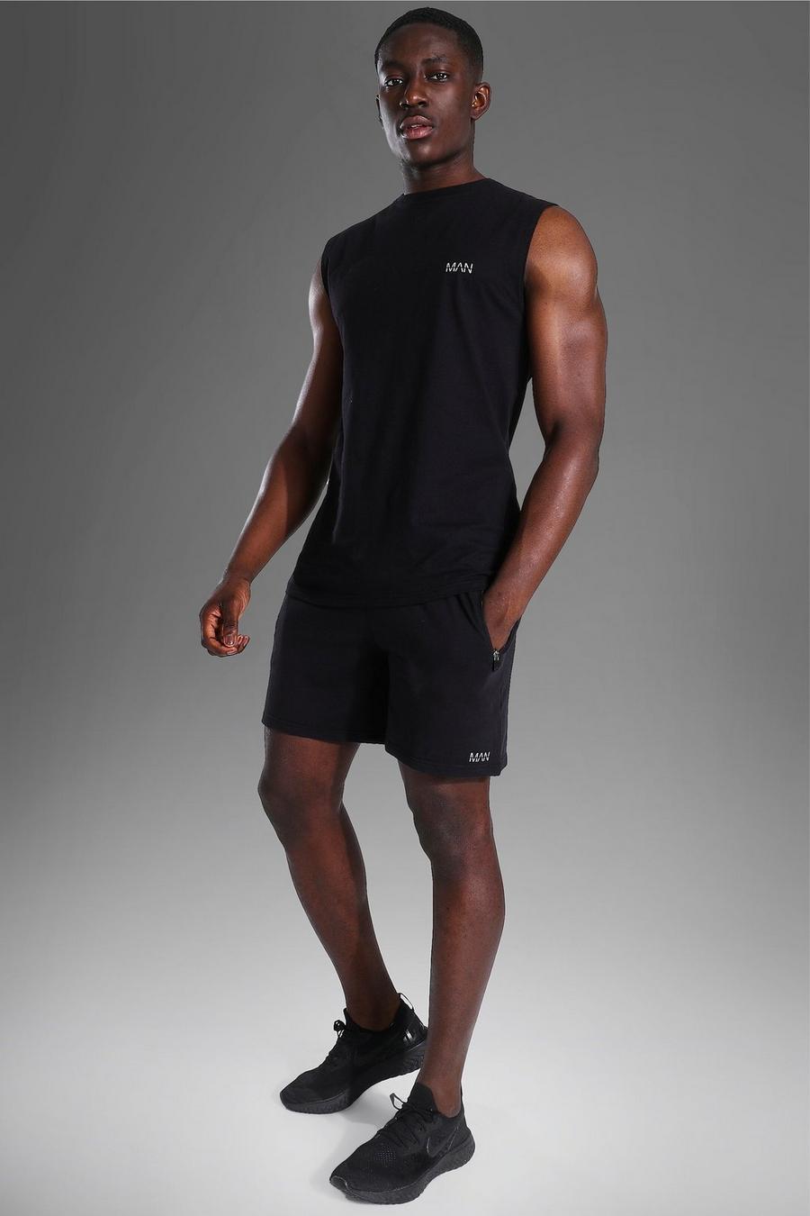 Black Man Active Gym Tank & Short Set image number 1