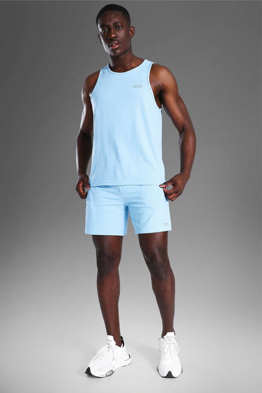 Pale blue Man Active Gym Racer Vest & Short Set image number 1
