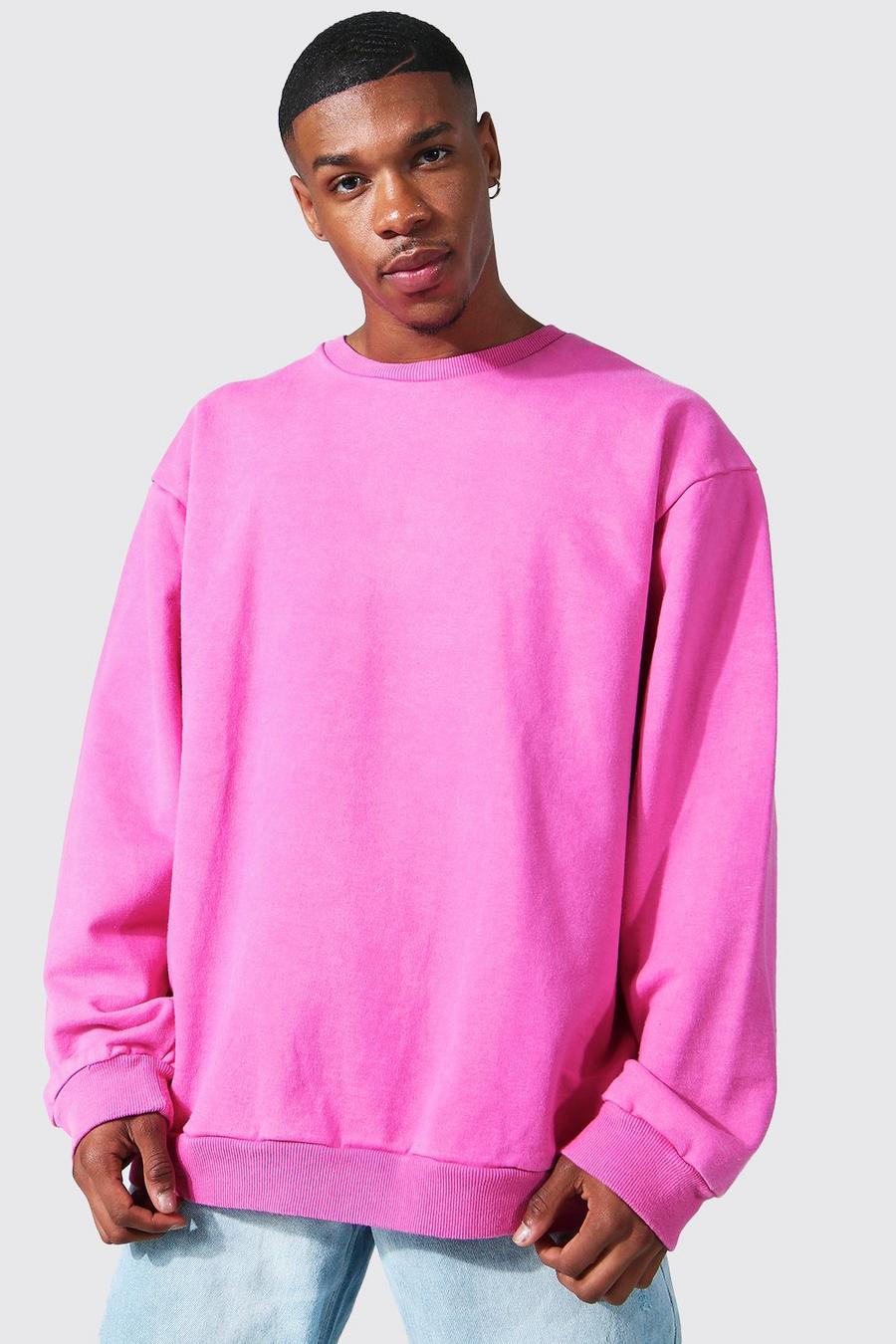 Pink Oversize sweatshirt med tvättad effekt image number 1